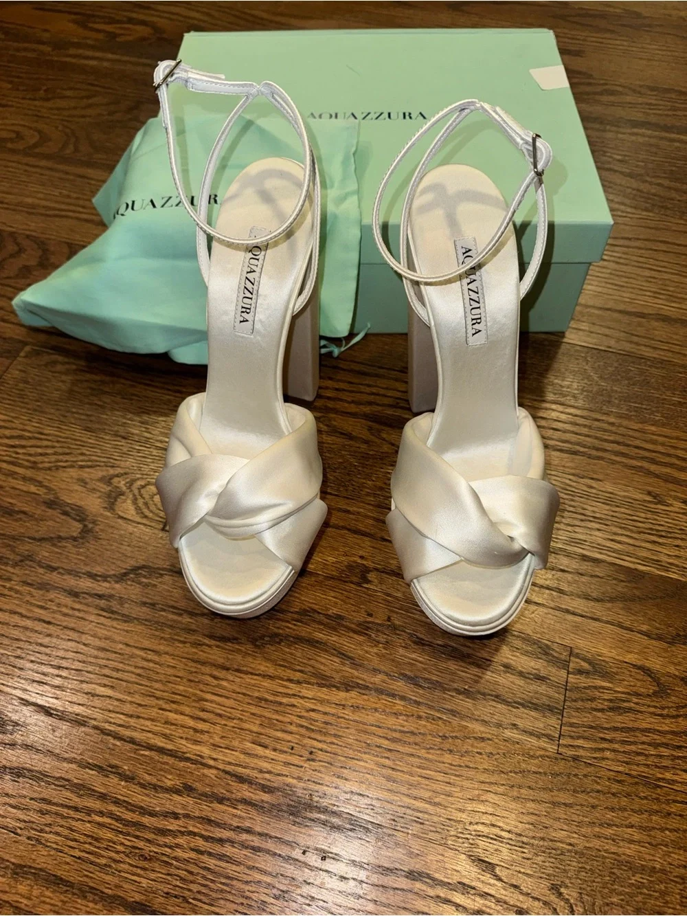 New Size 40 Aquazzura Bridal Olie 140 satin platform sandals white
